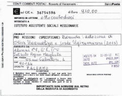 Conto corrente con la donazione fatta